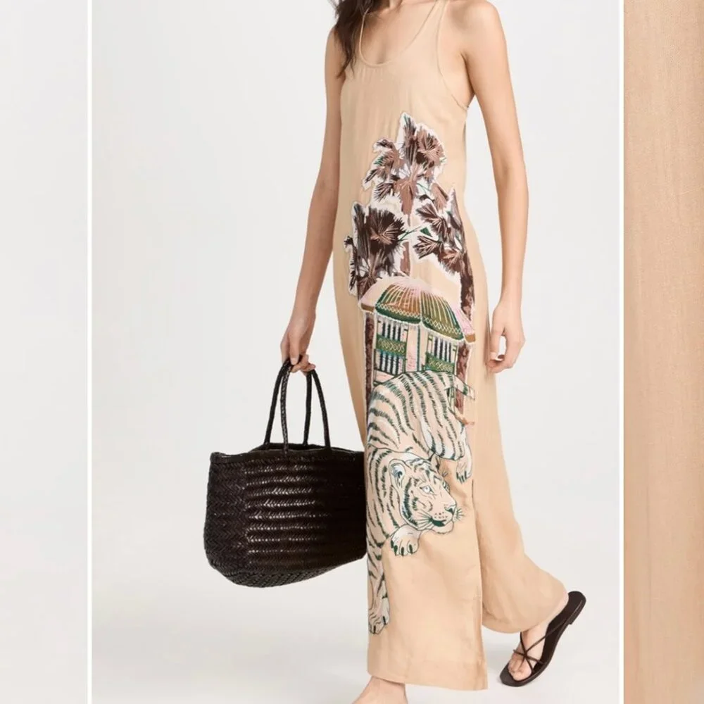 Las Surenas Long Dress in Paradise Linen blend maxi dress women's size M